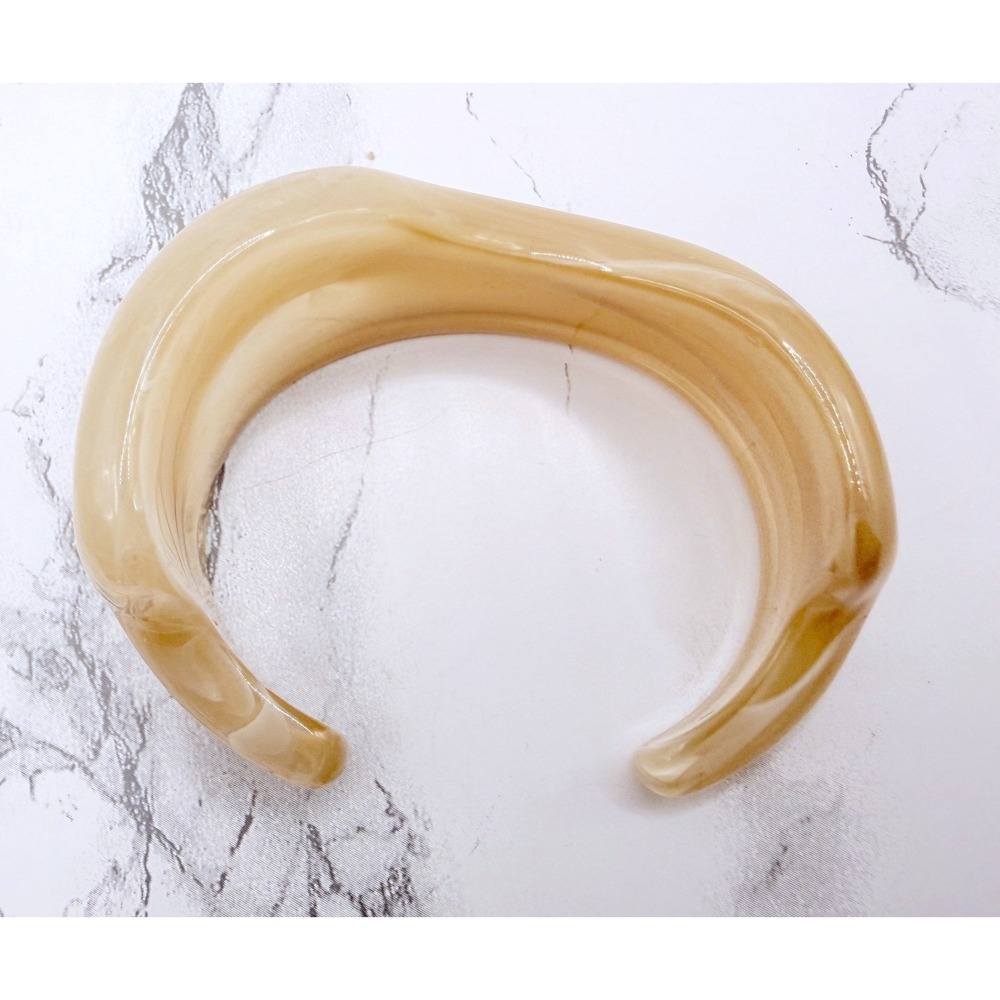 Marbled Mocha Lucite Open Cuff Bracelet Wide Sculptural Statement - Picture 4 of 5